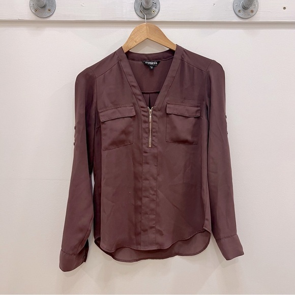 Express Tops - Express long sleeve plum blouse with tiny zip front